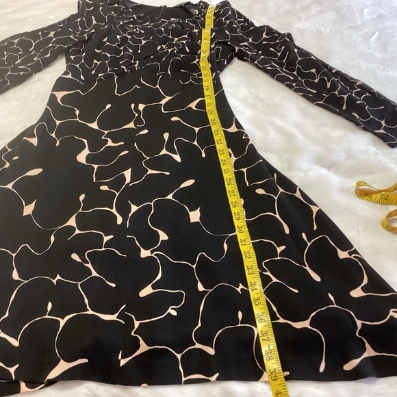 Club Monaco Silk Mixed Media Dress Black Tan Long Sleeve Abstract Print Luxury - Picture 8 of 9